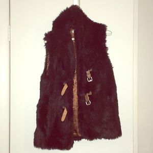 Black Faux Fur Vest with Buckle Closure, Small